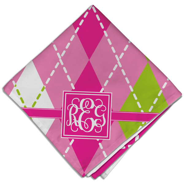 Pink & Green Argyle Cloth Napkins - Personalized Dinner (Folded Four Corners)