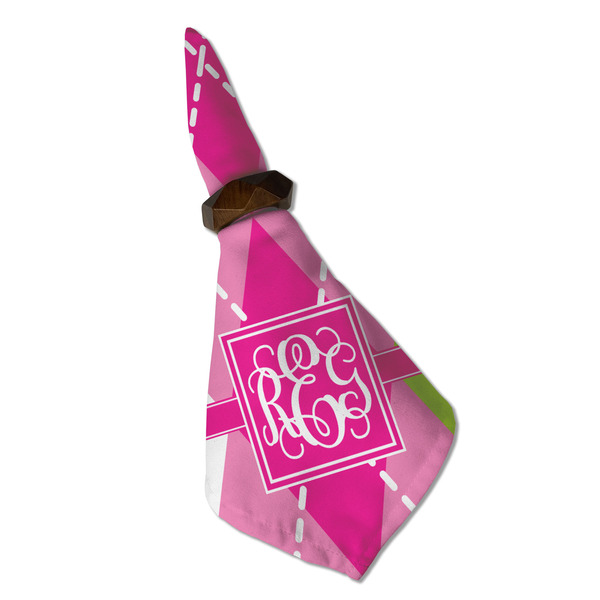 Pink & Green Argyle Cloth Napkins - Personalized Dinner (Folded in Ring) (MAIN)