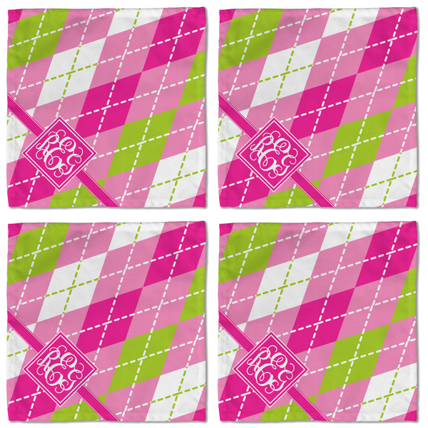 Pink & Green Argyle Cloth Napkins - Personalized Lunch (APPROVAL) Set of 4