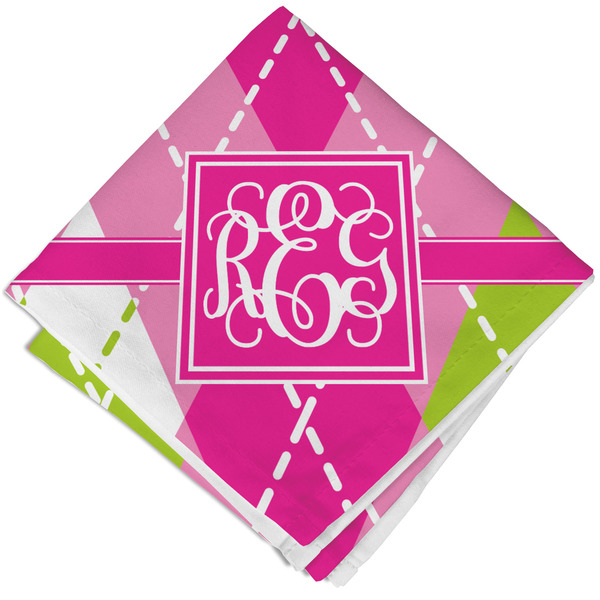 Custom Pink & Green Argyle Cloth Napkin w/ Monogram