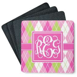 Pink & Green Argyle Square Rubber Backed Coasters - Set of 4 (Personalized)