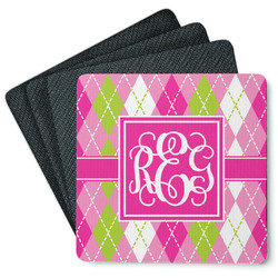 Pink & Green Argyle Square Rubber Backed Coasters - Set of 4 (Personalized)