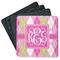 Pink & Green Argyle Square Rubber Backed Coasters - Set of 4 (Personalized)