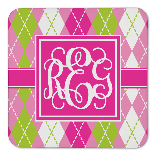 Pink & Green Argyle Coaster Set - FRONT (one)