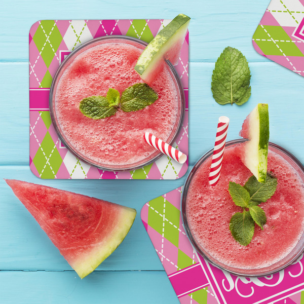 Pink & Green Argyle Coaster Set - LIFESTYLE