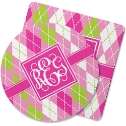 Pink & Green Argyle Rubber Backed Coaster (Personalized)