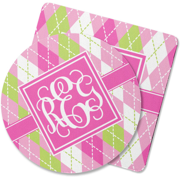 Custom Pink & Green Argyle Rubber Backed Coaster (Personalized)