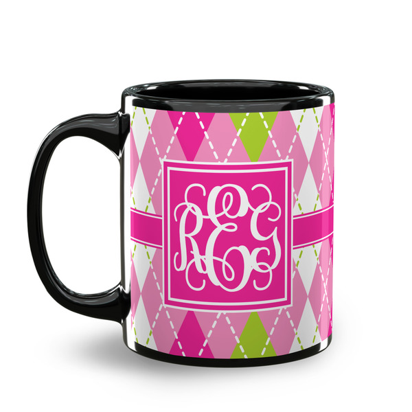 Pink & Green Argyle Coffee Mug - 11 oz - Black