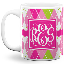 Pink & Green Argyle 11 Oz Coffee Mug - White (Personalized)
