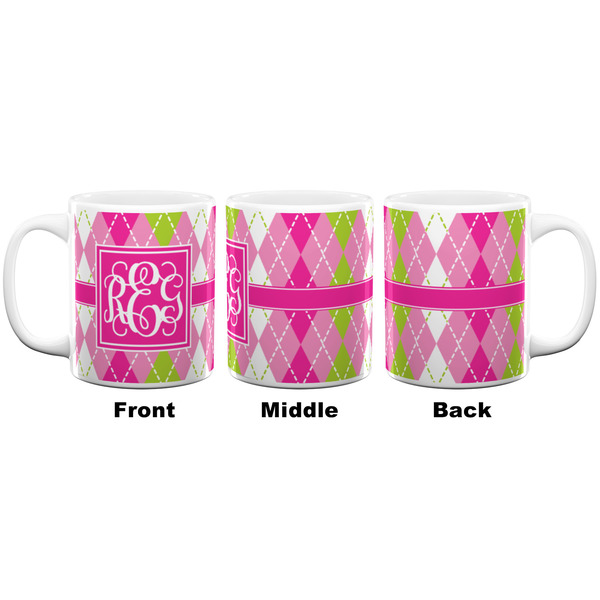 Pink & Green Argyle Coffee Mug - 11 oz - White APPROVAL