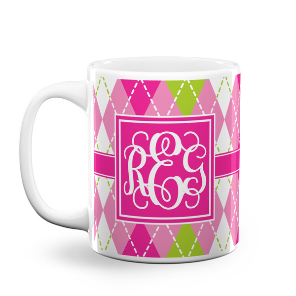 Custom Pink & Green Argyle Coffee Mug (Personalized)