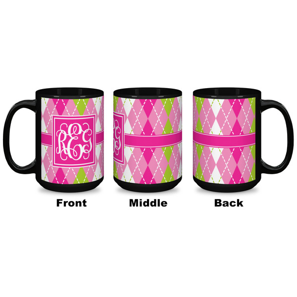 Pink & Green Argyle Coffee Mug - 15 oz - Black APPROVAL