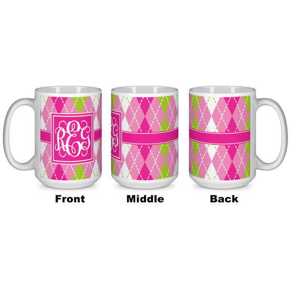 Pink & Green Argyle Coffee Mug - 15 oz - White APPROVAL