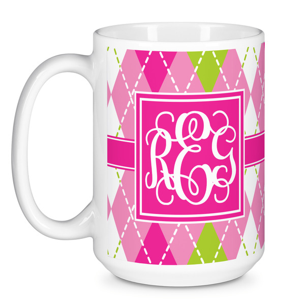Pink & Green Argyle Coffee Mug - 15 oz - White