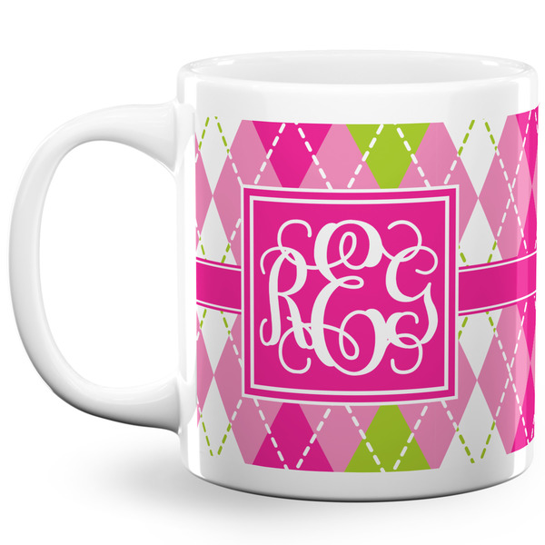 Custom Pink & Green Argyle 20 Oz Coffee Mug - White (Personalized)