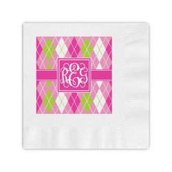 Pink & Green Argyle Coined Cocktail Napkins (Personalized)
