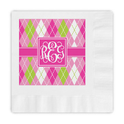 Pink & Green Argyle Embossed Decorative Napkins (Personalized)