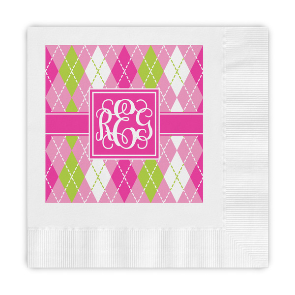 Custom Pink & Green Argyle Embossed Decorative Napkins (Personalized)