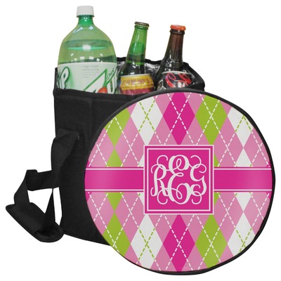 Custom Pink & Green Argyle Collapsible Cooler & Seat (Personalized)