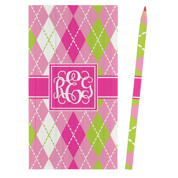 Pink & Green Argyle Colored Pencils - Front View