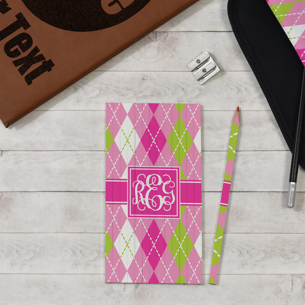 Pink & Green Argyle Colored Pencils - In Context