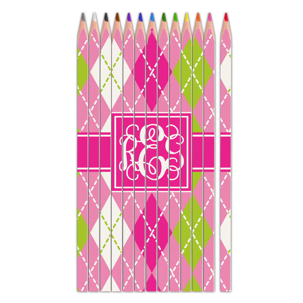 Custom Pink & Green Argyle Colored Pencils (Personalized)
