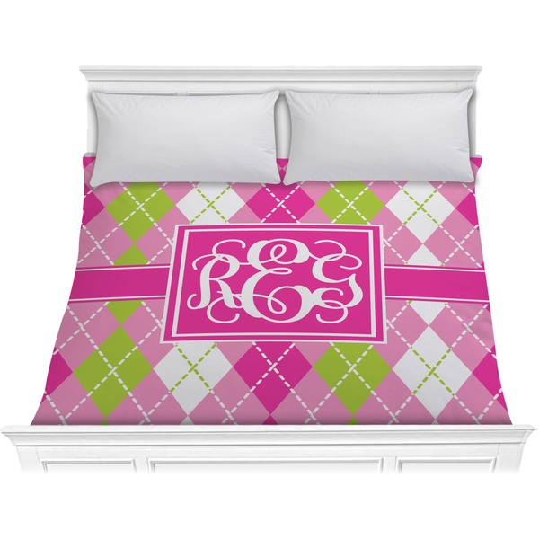 Custom Pink & Green Argyle Comforter - King (Personalized)