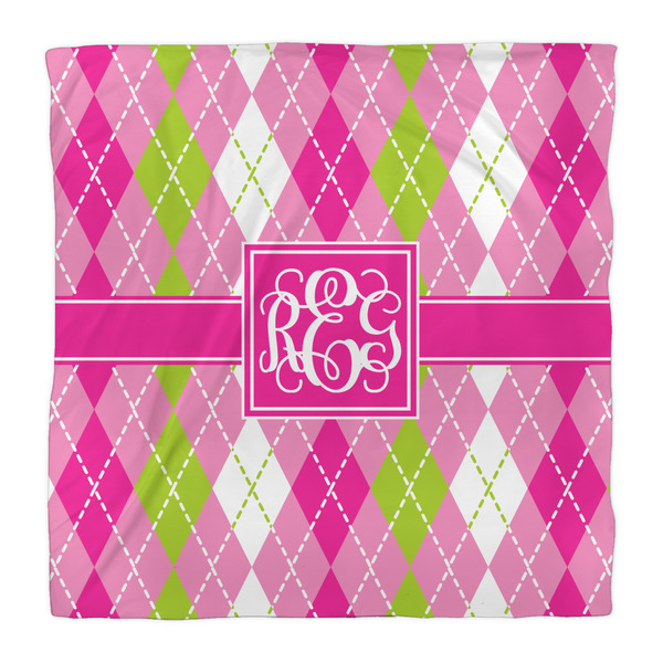 Pink & Green Argyle Comforter - Queen - Front