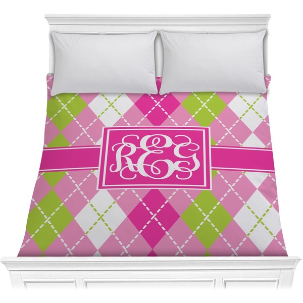 Custom Pink & Green Argyle Comforter - Full / Queen (Personalized)