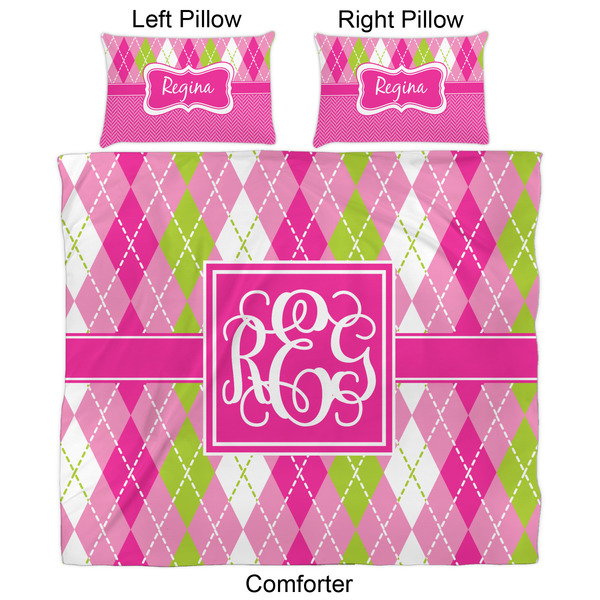 Pink & Green Argyle Comforter Set - King - Approval