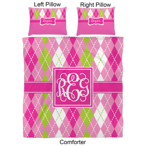 Pink & Green Argyle Comforter Set - Queen - Approval