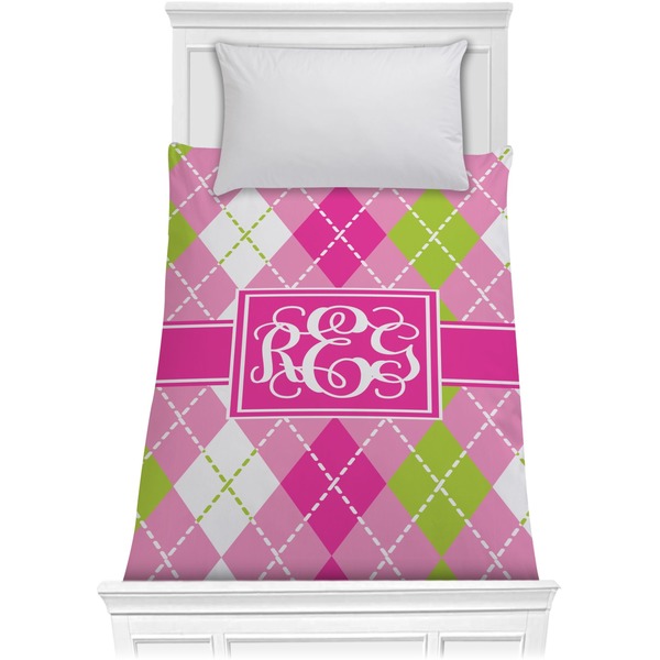 Custom Pink & Green Argyle Comforter - Twin (Personalized)