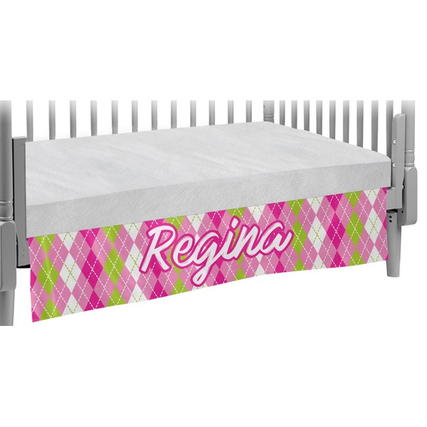 Custom Pink & Green Argyle Crib Skirt (Personalized)