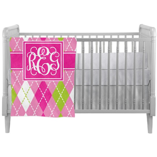 Custom Pink & Green Argyle Crib Comforter / Quilt (Personalized)
