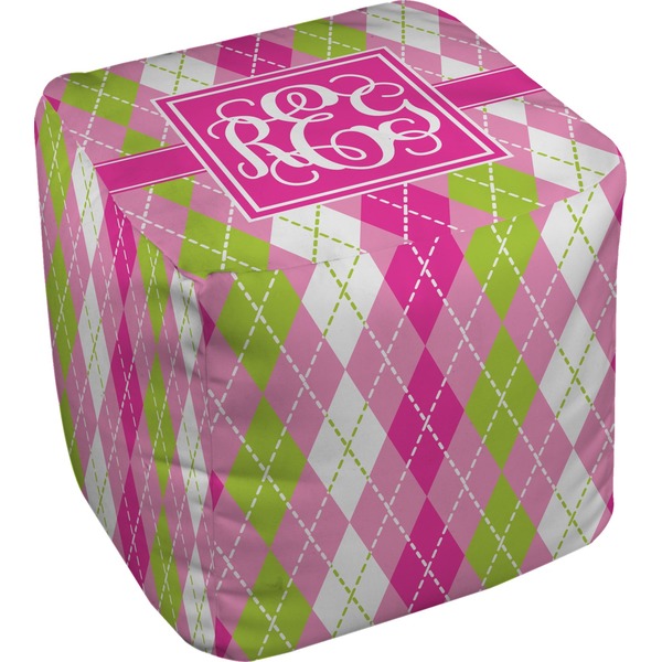Custom Pink & Green Argyle Cube Pouf Ottoman (Personalized)