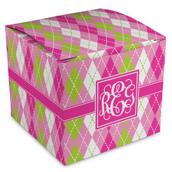 Pink & Green Argyle Cube Favor Gift Boxes (Personalized)