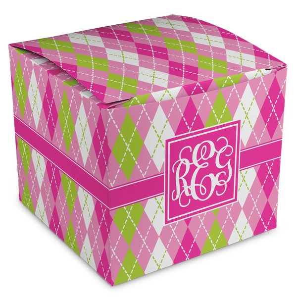 Custom Pink & Green Argyle Cube Favor Gift Boxes (Personalized)