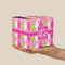 Pink & Green Argyle Cube Favor Gift Box - On Hand - Scale View