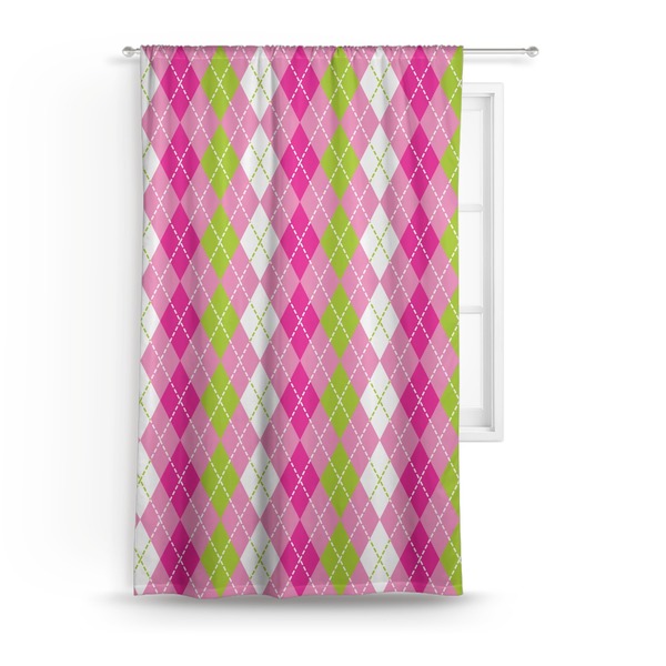 Custom Pink & Green Argyle Curtain - 50"x84" Panel