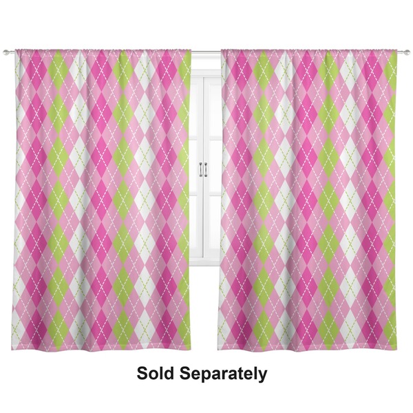Custom Pink & Green Argyle Curtain Panel - Custom Size