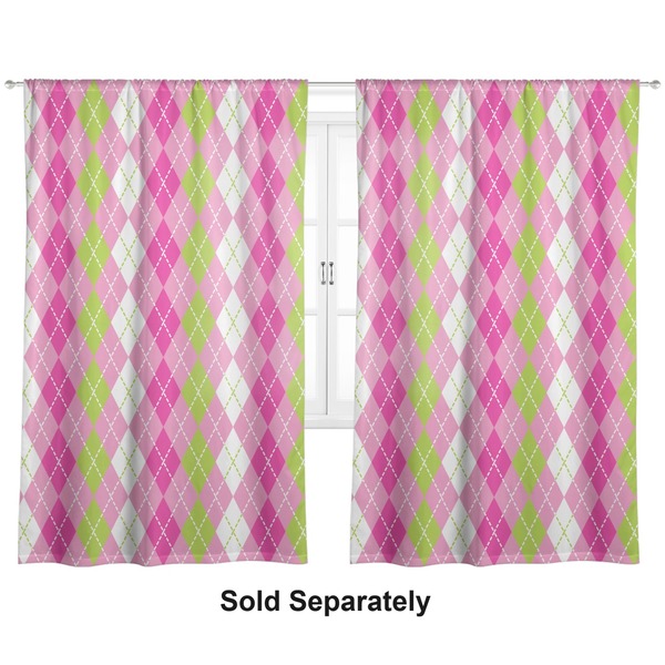 Pink & Green Argyle Curtain 112x80 - Lined