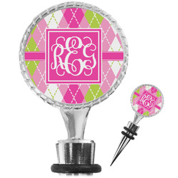 Pink & Green Argyle Wine Bottle Stopper (Personalized)