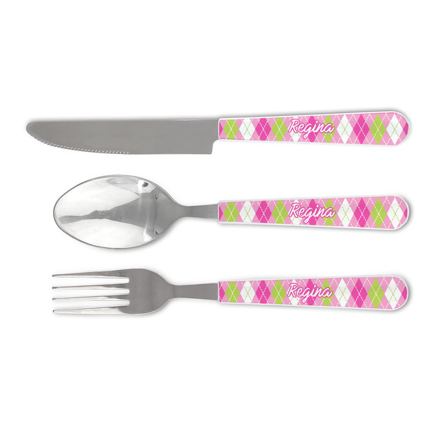 Custom Pink & Green Argyle Cutlery Set (Personalized)