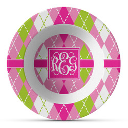 Pink & Green Argyle Plastic Bowl - Microwave Safe - Composite Polymer (Personalized)