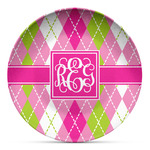 Pink & Green Argyle Microwave Safe Plastic Plate - Composite Polymer (Personalized)
