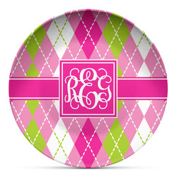 Pink & Green Argyle Microwave Safe Plastic Plate - Composite Polymer (Personalized)