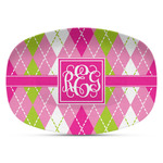 Pink & Green Argyle Plastic Platter - Microwave & Oven Safe Composite Polymer (Personalized)