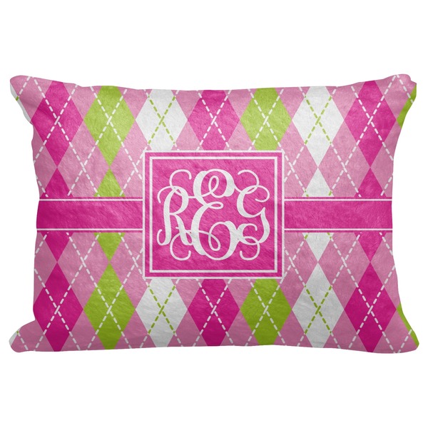 Custom Pink & Green Argyle Decorative Baby Pillowcase - 16"x12" (Personalized)