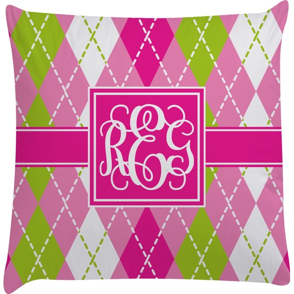 Custom Pink & Green Argyle Decorative Pillow Case (Personalized)