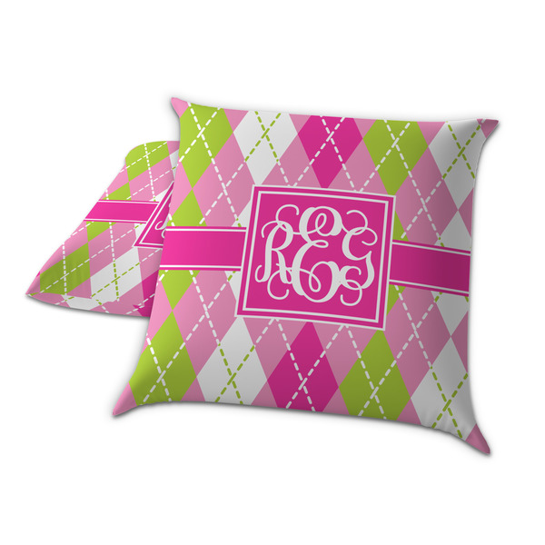 Pink & Green Argyle Decorative Pillow Case - TWO